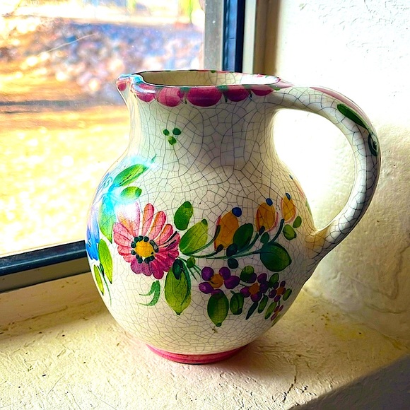 Vintage Gmundner Keramik Art Pottery Pitcher Floral Pattern Made in Austria - Picture 2 of 7